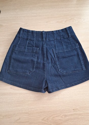 28 Beden Düğmeli Lacivert Kadın Denim Mini Şort