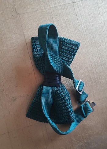 Koyu Yeşil Kadife Taşlı Papyon - Görsel 3