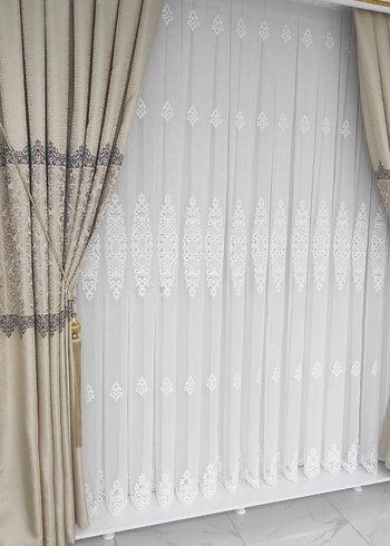 Nakışlı Mavi Gri Perde Takımı - Görsel 13