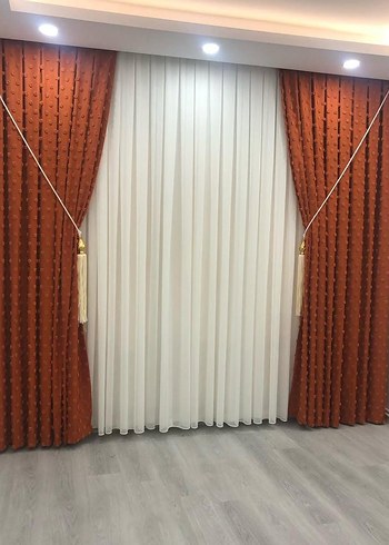 Nakışlı Mavi Gri Perde Takımı - Görsel 5