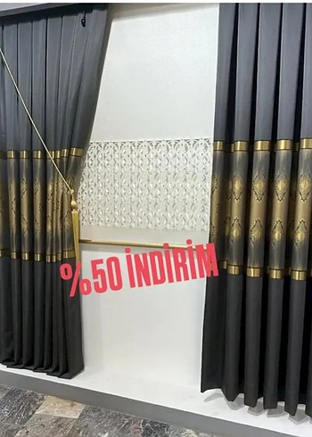 Nakışlı Mavi Gri Perde Takımı - Görsel 3