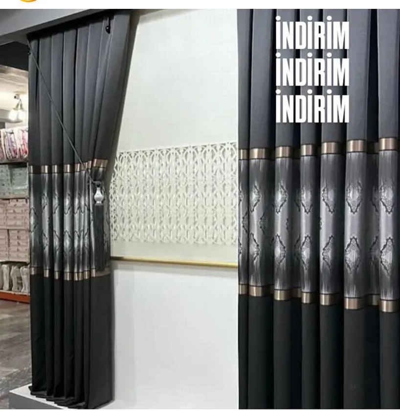 Nakışlı Mavi Gri Perde Takımı - Görsel 2