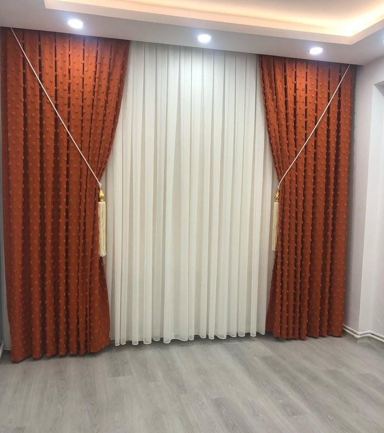 Nakışlı Mavi Gri Perde Takımı - Görsel 5