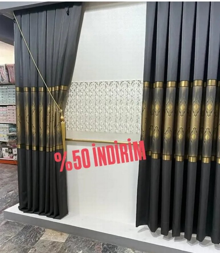 Nakışlı Mavi Gri Perde Takımı - Görsel 3