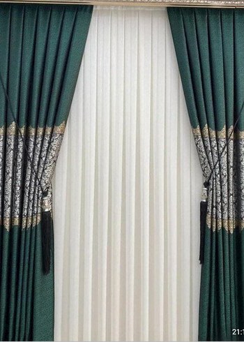 Koyu Yeşil Nakışlı Perde - Görsel 3