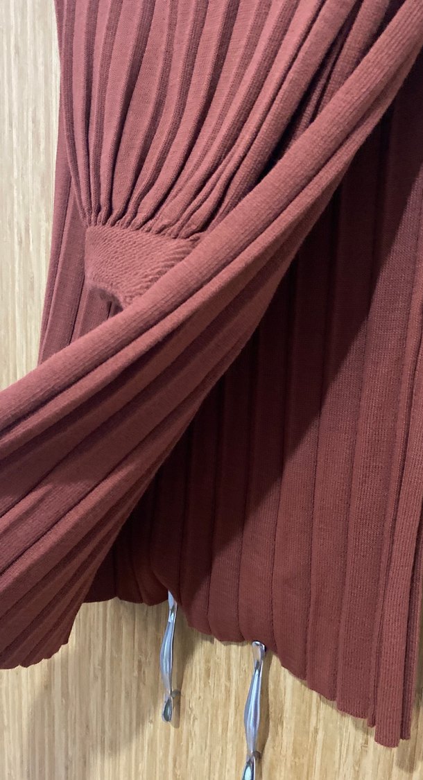 Kadın kahverengi Pileli Uzun etek - Görsel 3