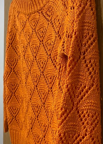 Bohem Tarz Kadın Örgü turuncu  Kazak - Görsel 4