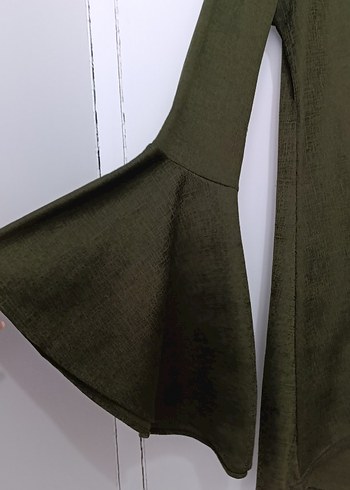 Kadın Haki V Yaka Uzun Kollu Salaş Tunik - Görsel 2