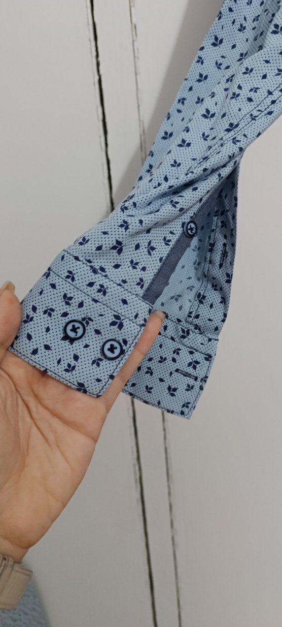 Mavi Bağlamalı Desenli Pamuklu Erkek Gömlek - Görsel 5