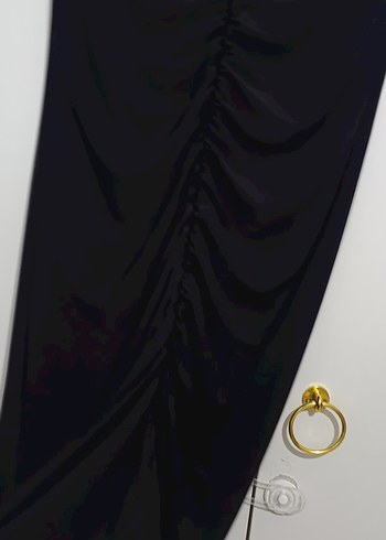 Siyah V Yakalı Drapeli Elbise - Görsel 2