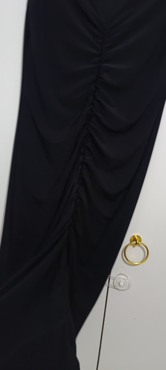 Siyah V Yakalı Drapeli Elbise - Görsel 2