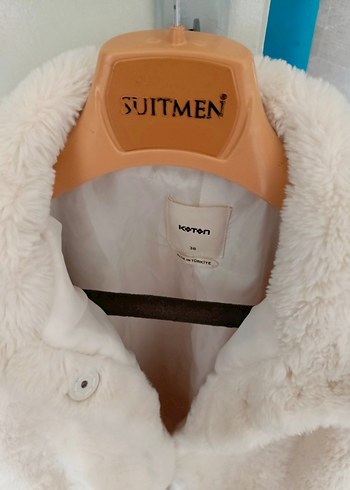 Beyaz Midi Boy Kadın Peluş Ceket - Görsel 2