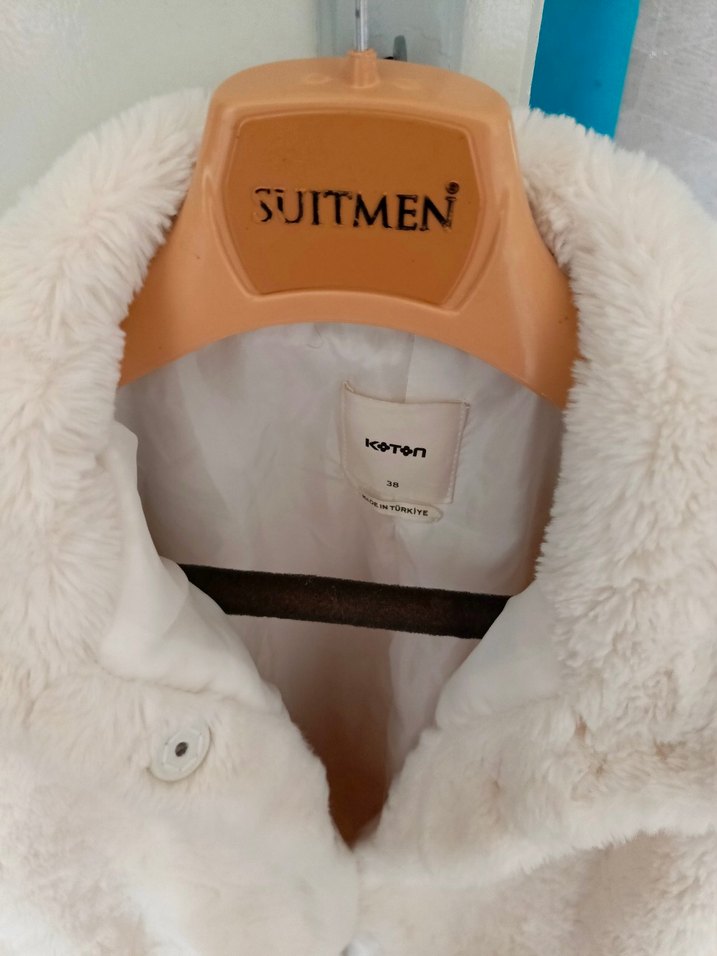 Beyaz Midi Boy Kadın Peluş Ceket - Görsel 2