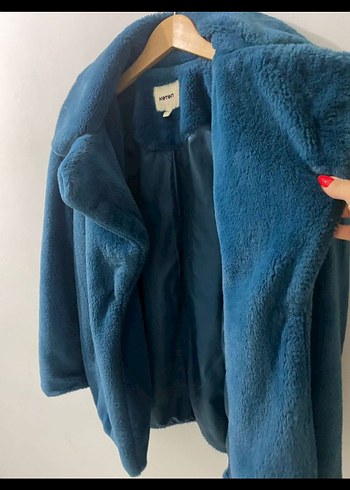 Mavi Kadın Midi Peluş Kaban - Görsel 3