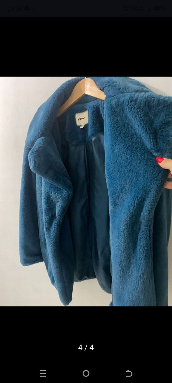 Mavi Kadın Midi Peluş Kaban - Görsel 3