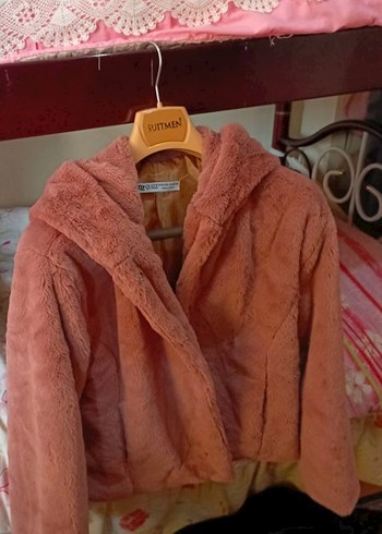 Pembe Midi Kadın Suni Kürk Ceket - Görsel 3