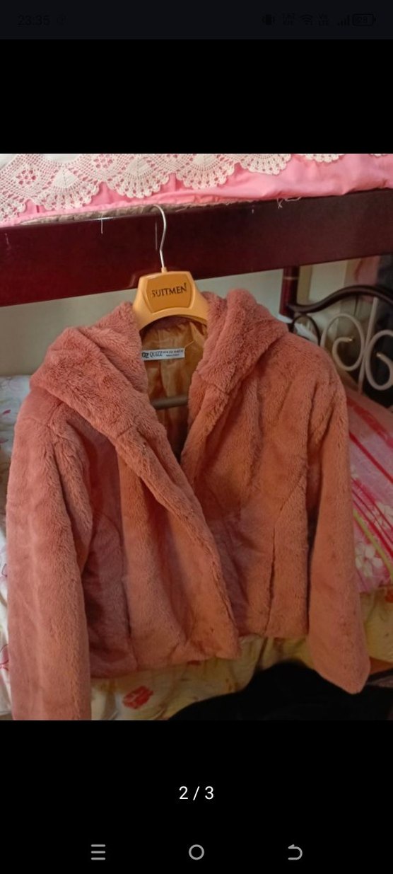 Pembe Midi Kadın Suni Kürk Ceket - Görsel 3