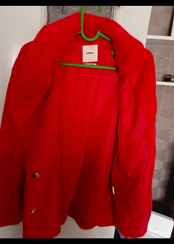 Kırmızı Kadın Peluş Midi Kaban - Görsel 5