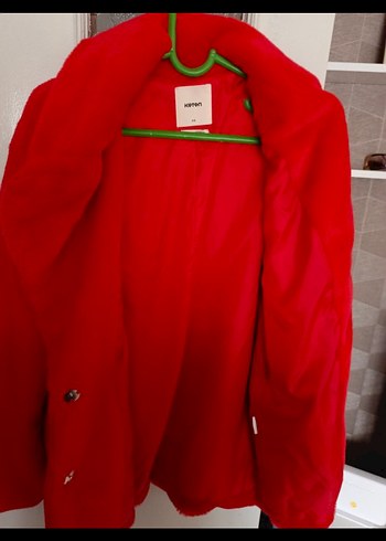 Kırmızı Kadın Peluş Midi Kaban - Görsel 2