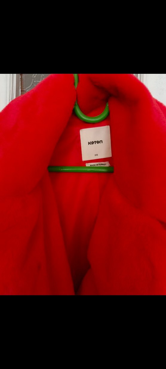 Kırmızı Kadın Peluş Midi Kaban - Görsel 3