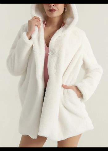 Beyaz Midi Kadın Peluş Kaban S,m, L mevcut - Görsel 3