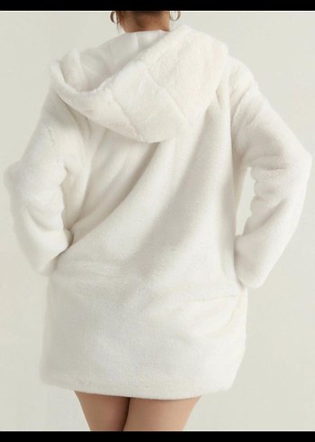 Beyaz Midi Kadın Peluş Kaban S,m, L mevcut - Görsel 2