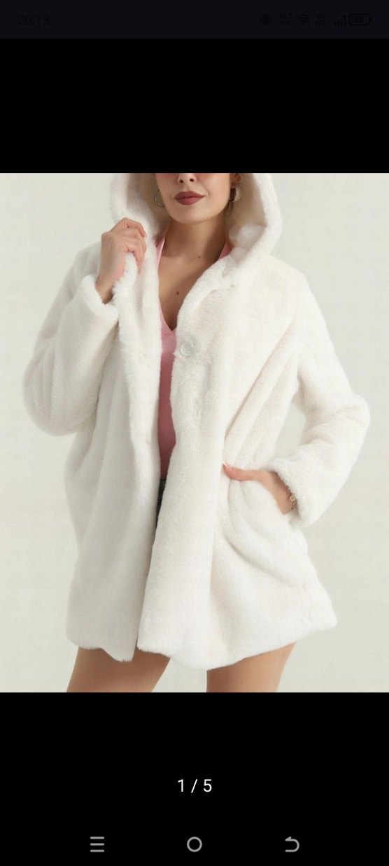 Beyaz Midi Kadın Peluş Kaban S,m, L mevcut - Görsel 3