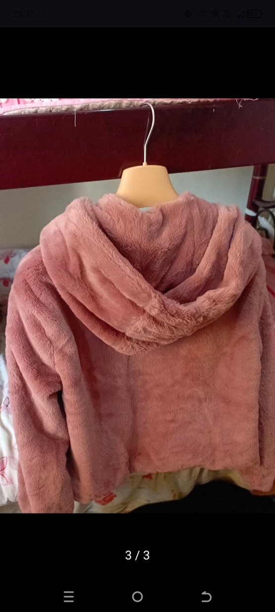 Pembe Kürklü Kadın Midi Mont - Görsel 3