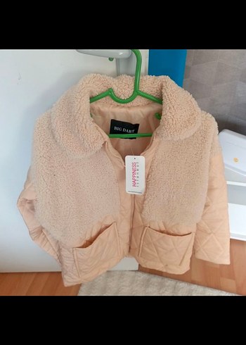 Bej Peluş Detaylı Kadın Kışlık Ceket S,m uygun - Görsel 2