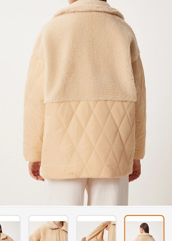 Bej Peluş Detaylı Kadın Kışlık Ceket S,m uygun - Görsel 4