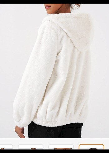 Beyaz Suni Kürklü Rahat Kadın Ceket - Görsel 2