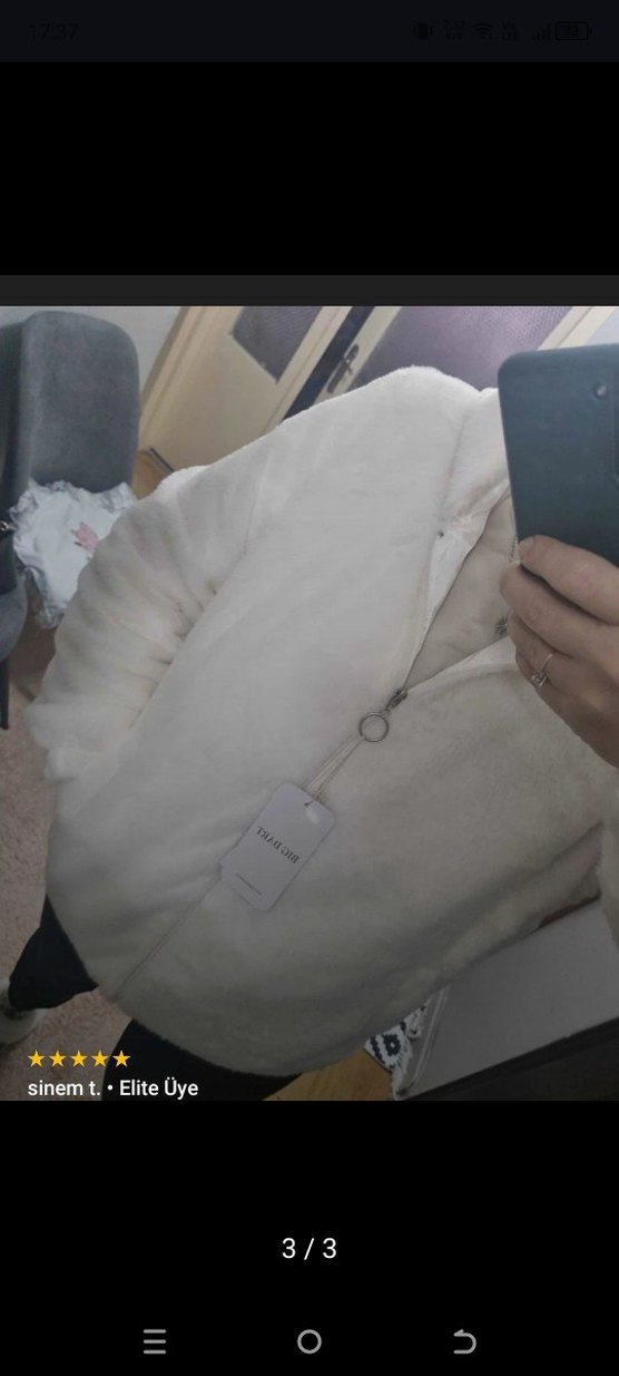 Beyaz Suni Kürklü Rahat Kadın Ceket - Görsel 3