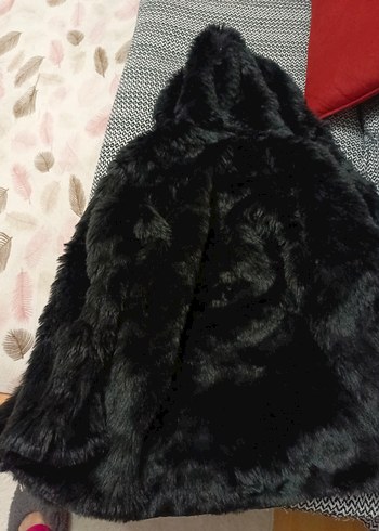 Siyah Kadın Kürk Detaylı Midi Boy Ceket - Görsel 2