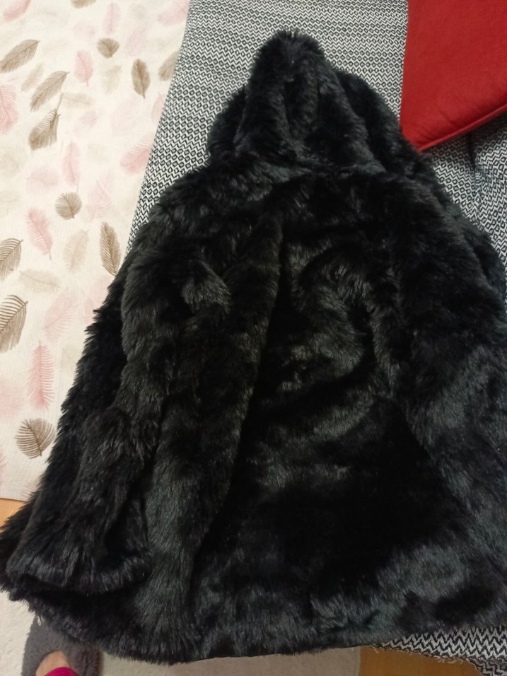 Siyah Kadın Kürk Detaylı Midi Boy Ceket - Görsel 2