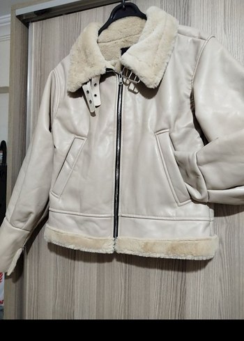 Kürklü Bej Deri Kadın Ceket - Görsel 3