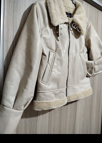 Kürklü Bej Deri Kadın Ceket - Görsel 5