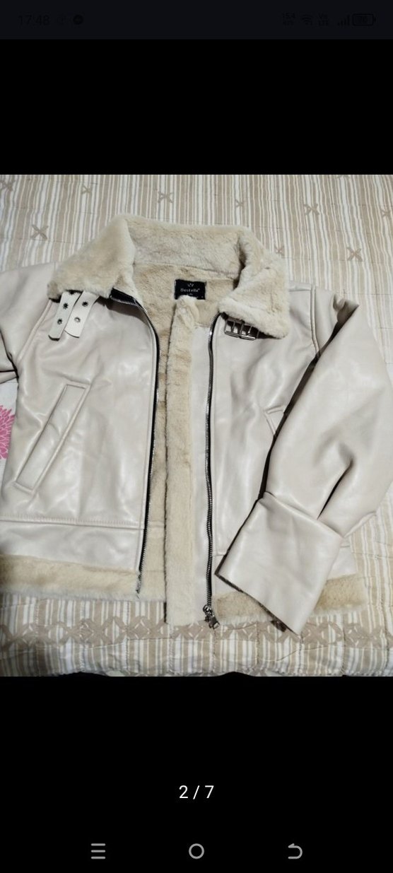 Kürklü Bej Deri Kadın Ceket - Görsel 2