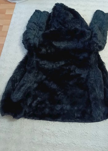 Siyah Kadın Kürk Detaylı Midi Mont - Görsel 3