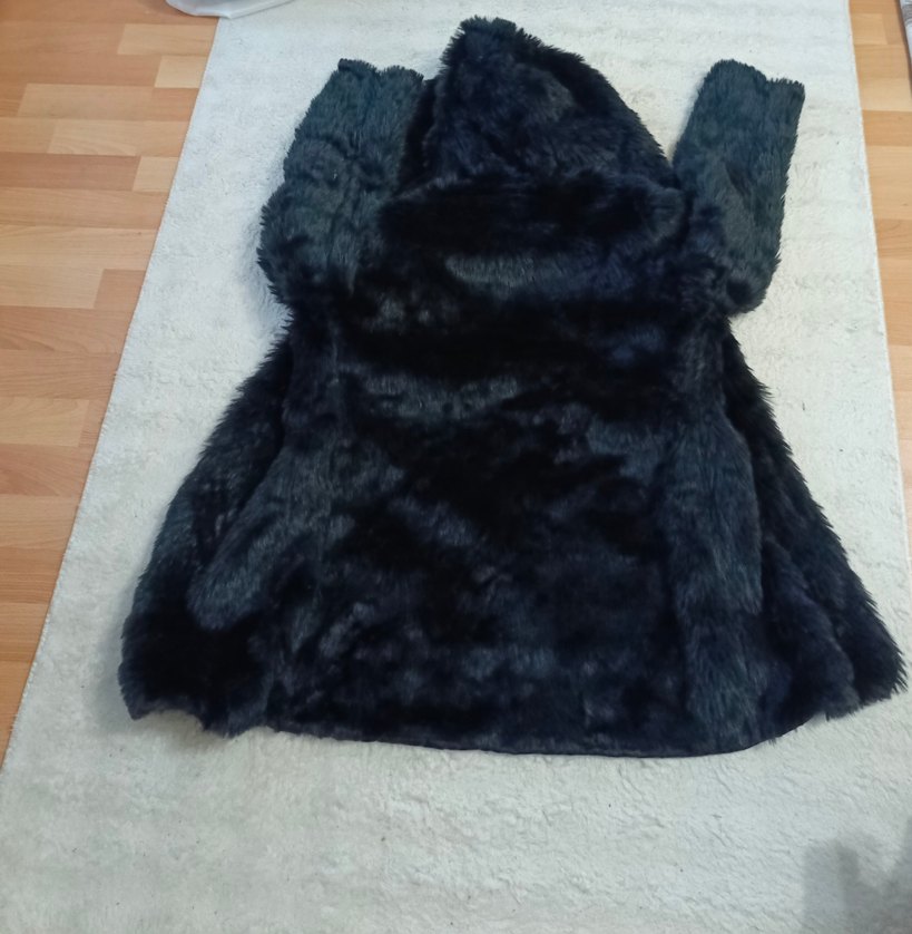 Siyah Kadın Kürk Detaylı Midi Mont - Görsel 3