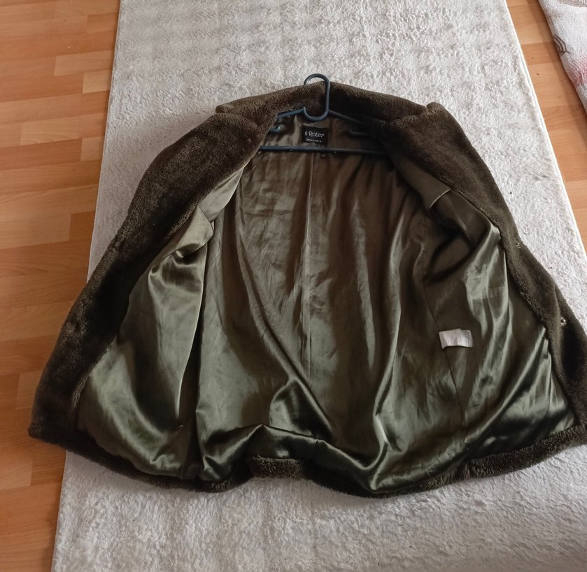 haki renk Kadın Suni Kürk Midi Ceket S,m beden e uygun - Görsel 5