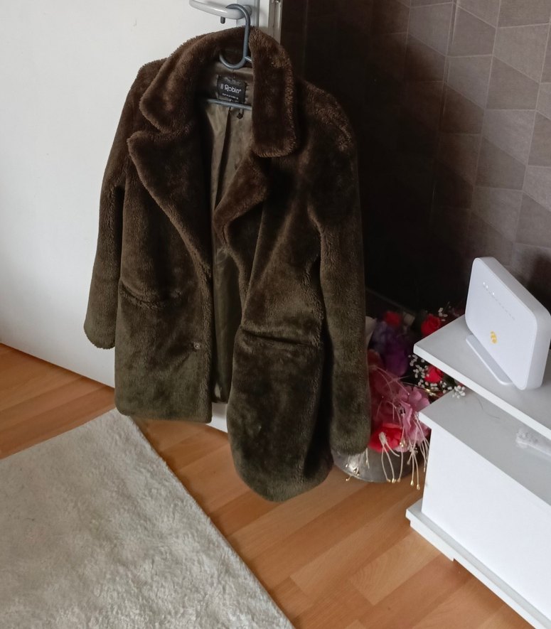 haki renk Kadın Suni Kürk Midi Ceket S,m beden e uygun - Görsel 4