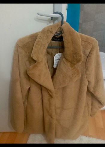 Bej Midi Boy Kürklü Kadın Kaban - Görsel 3