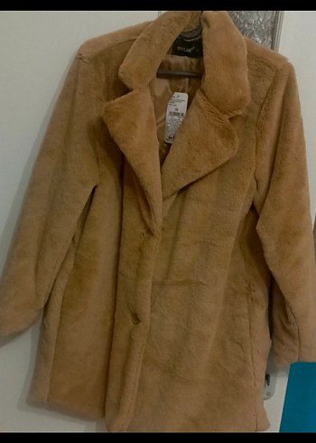 Bej Midi Boy Kürklü Kadın Kaban - Görsel 2