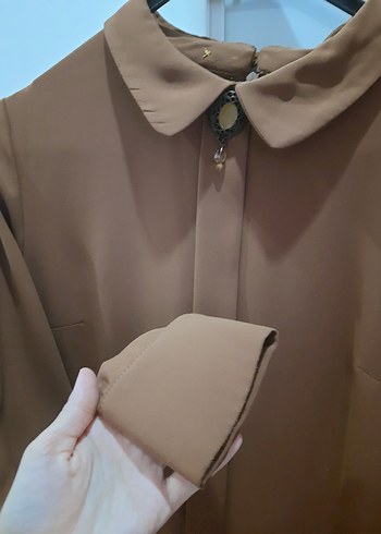 Düğmeli Kahverengi Midi Kadın Tunik - Görsel 4