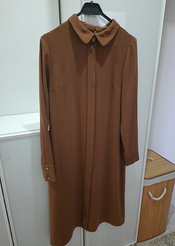 Düğmeli Kahverengi Midi Kadın Tunik - Görsel 2