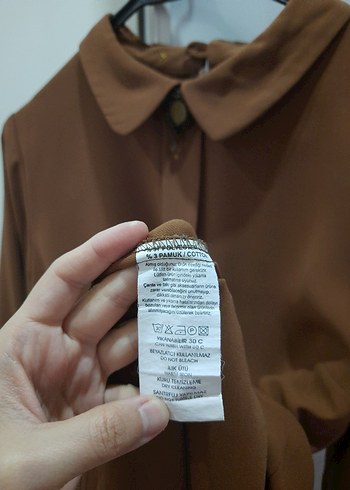 Düğmeli Kahverengi Midi Kadın Tunik - Görsel 3