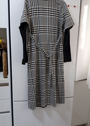 Gri Ekose Desenli Uzun Hamile Elbisesi - Görsel 4