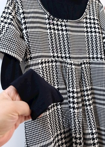 Gri Ekose Desenli Uzun Hamile Elbisesi - Görsel 2