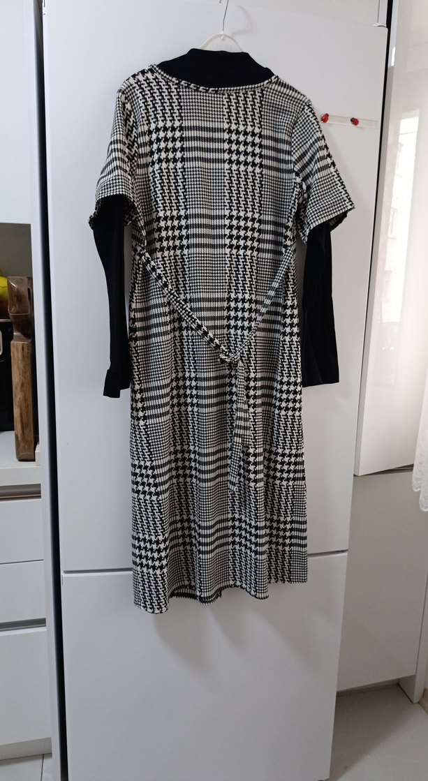 Gri Ekose Desenli Uzun Hamile Elbisesi - Görsel 4