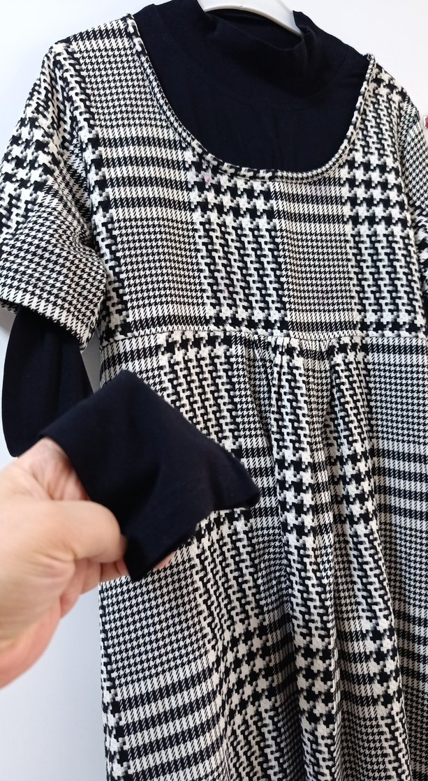 Gri Ekose Desenli Uzun Hamile Elbisesi - Görsel 2